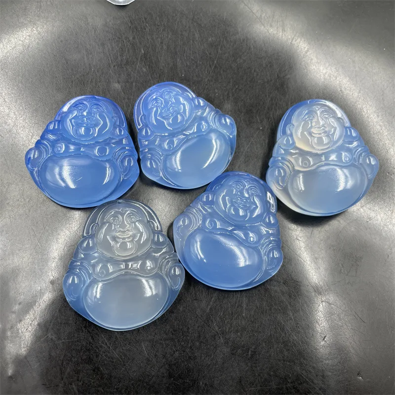 Дешевая подвеска из халцедона голубого цвета агат Будда Майтрея кулон с большим