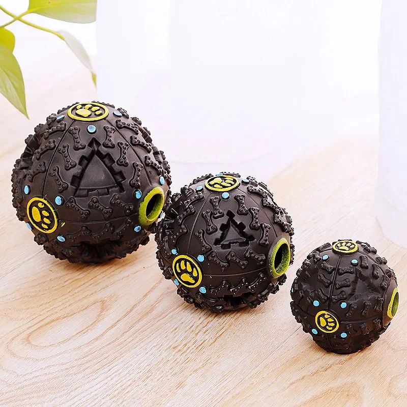 

Pet dog round black leaky food teethchew cleaning interactive toy Squeak Squeak Squeak Ball pet feeder