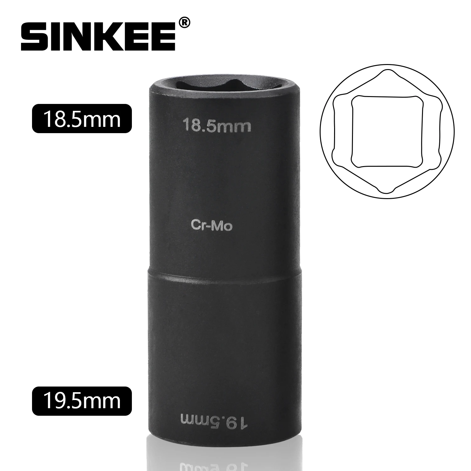 

1/2 Dr. 18.5mm x 19.5mm Damaged Lug Socket Deep Length Flip Impact
