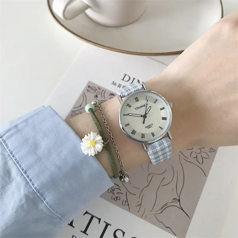 

Часы наручные женские с римскими цифрами, простые модные водонепроницаемые Модные с тканевым ремешком