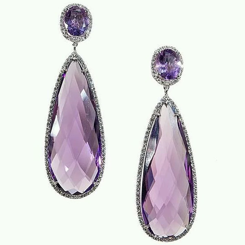 

Huitan Pear Purple Cubic Zirconia Drop Earrings Charming Ear Accessories for Women Gorgeous Wedding Party Statement Jewelry Gift