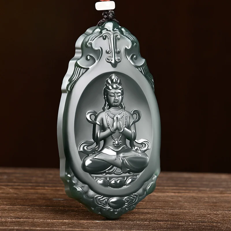 

Hot Selling Hand-carve Jade Cyan Guanyin Buddha Statue Necklace Pendant Fashion Jewelry Accessories MenWomen Luck Gifts