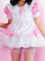 french sexy lockable sissy cross strap pink fluffy dress maid costume customization