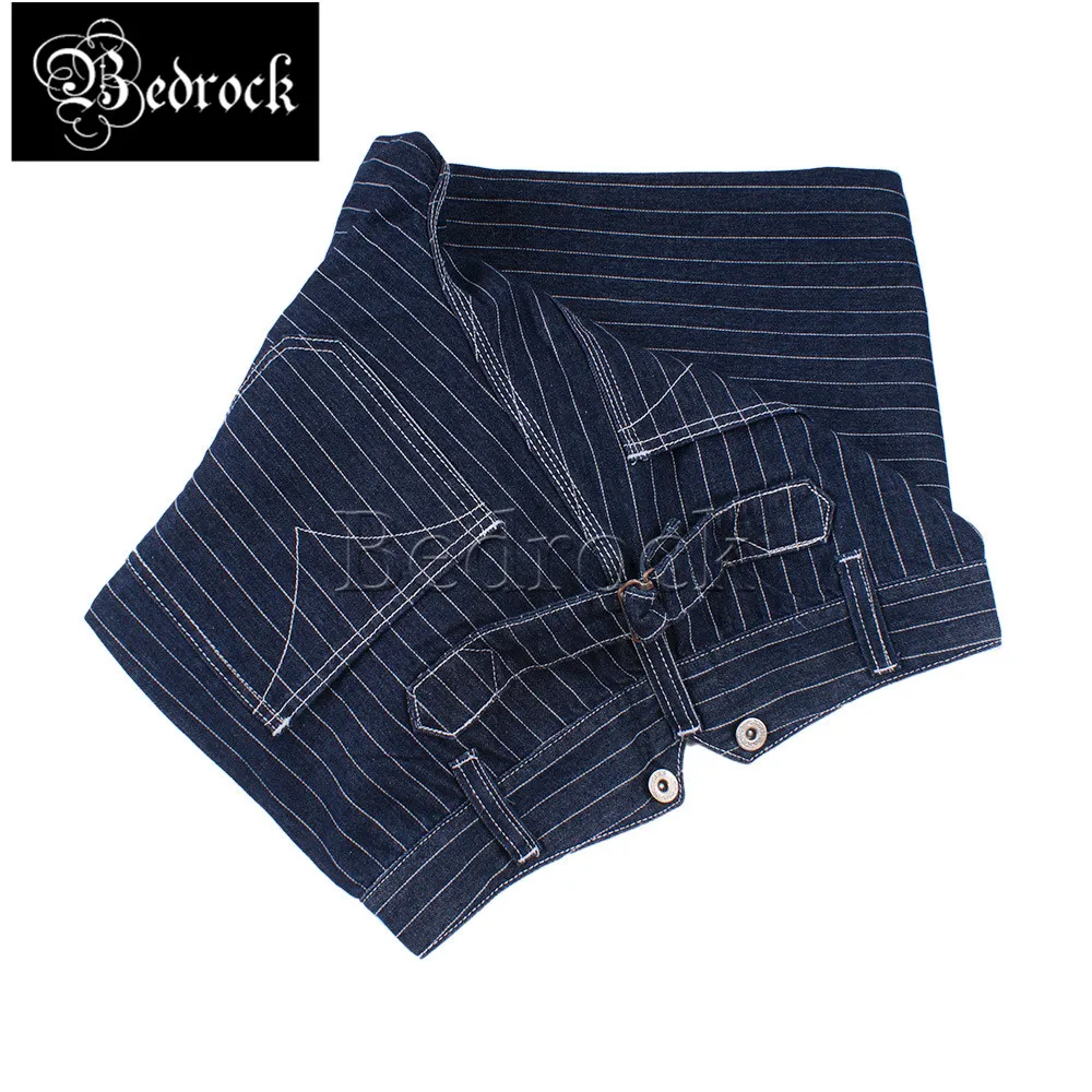 13.5oz men's blue wide-leg striped jeans button fly Loose rail suspenders cargo pants Amekaji Paris buckle denim biker overalls