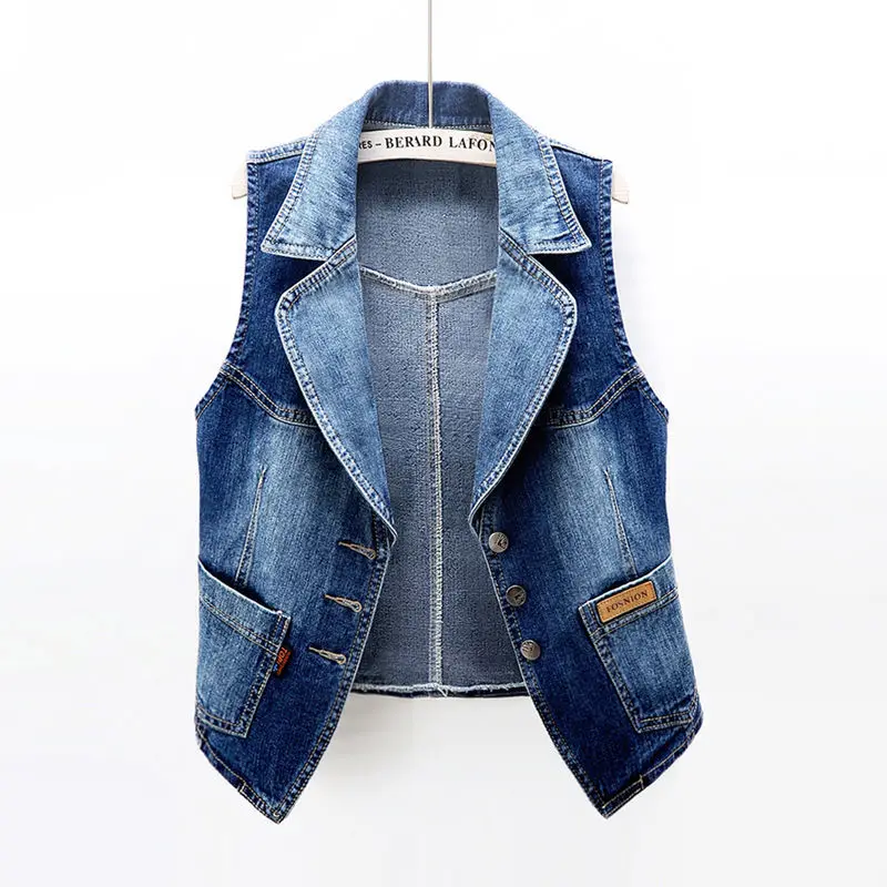 

Large Size 5XL Sleeveless Denim Vest Woman 2022 Spring Summer Denim Casual Short Jackets Femme Slim Waistcoat Jean Chaleco Mujer