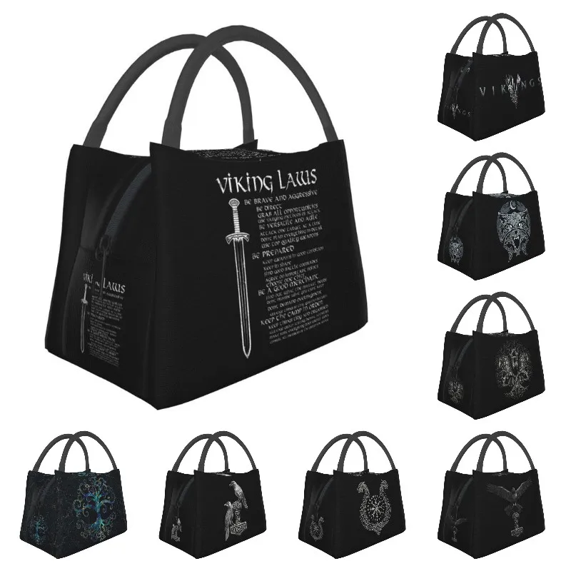 

Изолированные сумочки для обеда в скандинавском стиле с изображением законов викингов и меча воина для женщин, охлаждающая Термосумка-тоут для обеда, для работы и пикника