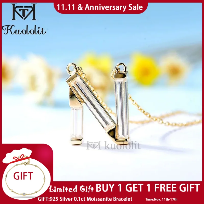 

Kuololit 585 14K 10K Yellow Gold Moissanite Necklace for Women Customize A-Z Lucky Letters Initial Pendant Name With Chains New