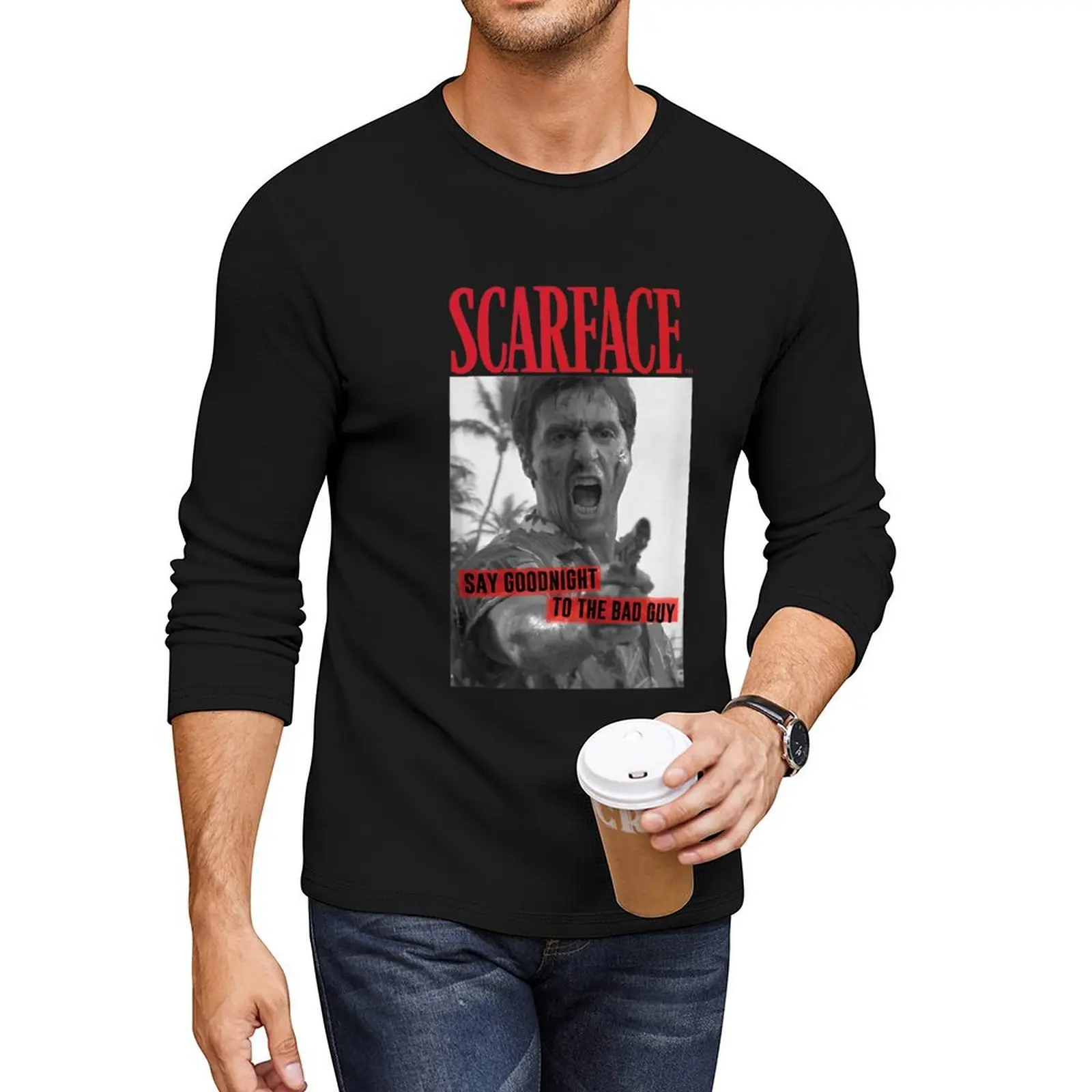 Лицо со шрамом Скажи доброчной ночи с изображением плохая длинная футболка