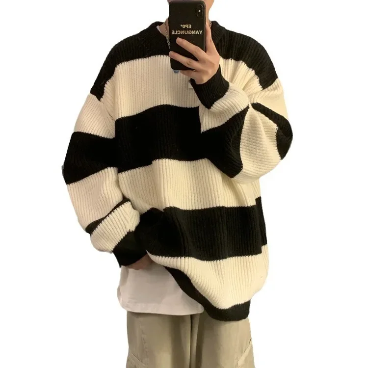 Винтажный полосатый свитер Intfeday в японском стиле для мужчин и женщин теплый