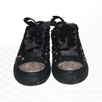 black low top black ribbon canvas shoes comfortable walking sneakers handmade ribbon pearl rhinestone vulcanized shoes 35 46