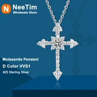 neetim 0 51ct d color moissanite diamond cross pendant necklace for women men s925 sterling silver necklaces fine jewelry