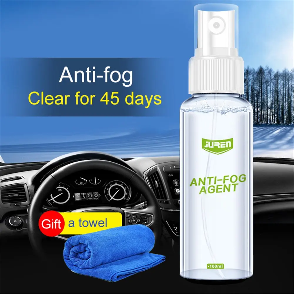 Car Glass Rainproof Agent Front Glass Window Bathroom Defogging Long-Lasting Anti-Fog Spray 100ml with Towel