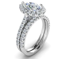 2 pcsset elegant teardrop white crystal ladies ring micro paved aaa cz rhinestone for women wedding jewelry