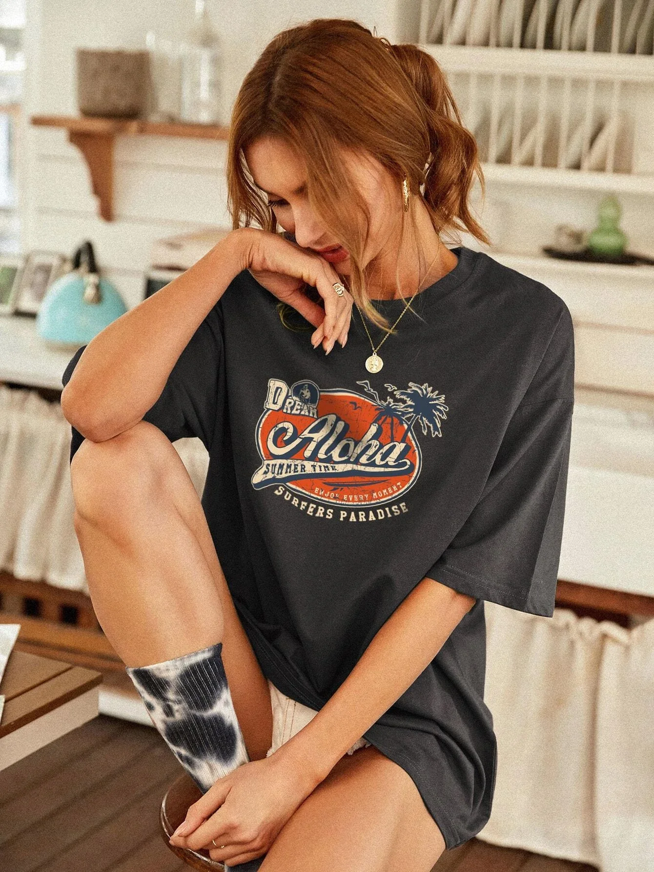 

Slogan Graphic Drop Shoulder Tee