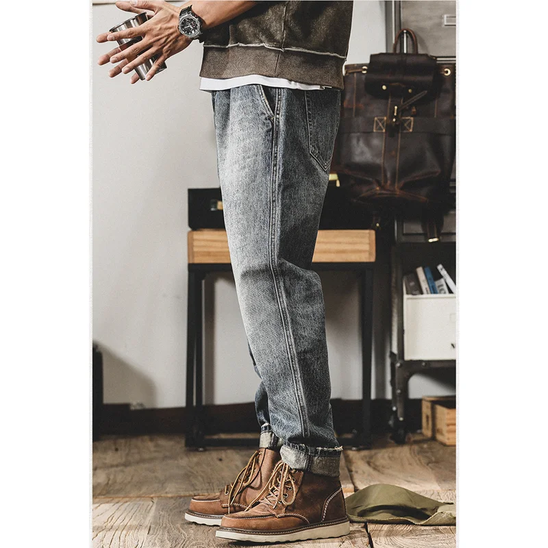 Streetwear Men 2022 New Pattern Recreational Blue Pants Straight Cylinder Comfortable Loose Large Jeans Autumn and Winter Female