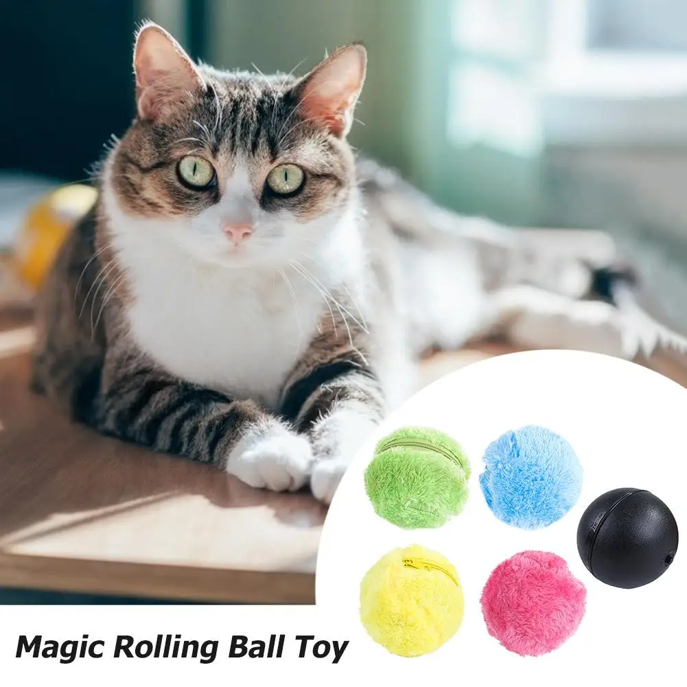 

Волшебный роликовый мяч для домашних животных, игрушка, собака, кошка, питание от батарейки, автоматический плюшевый вращающийся мяч, интер...