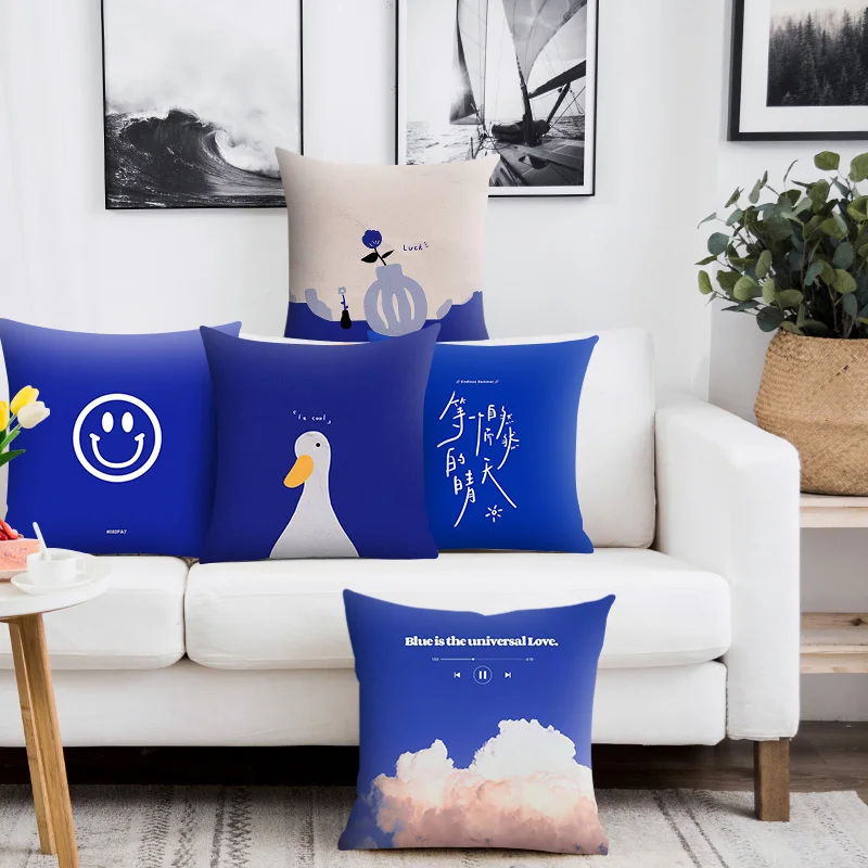 

Artistic Blue Pattern Decorative Pillowcase Fashion Soft Short Plush Sofa Cushion Cover Home Decor Office Livingroom Pillow Case