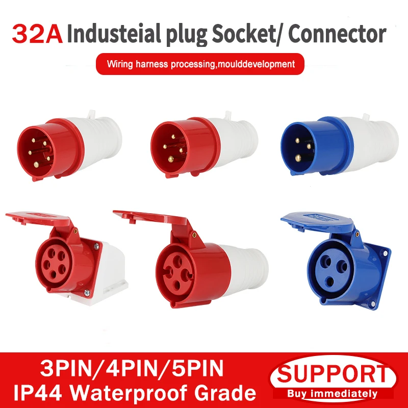 

KRE 3PIN 4PIN 5PIN 32A IP44 Waterproof Industrial Plug Electrical Connection Wall Mount Socket Connectors