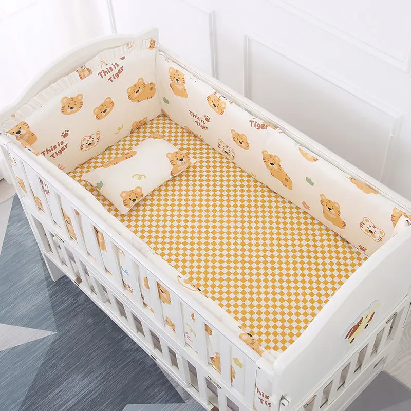 6 Pieces Set Children's Stitching Bed Bed Surround Kit Cute Cartoon Print Pattern Newborn Bumper Bed Surround Infant Bedding Kit