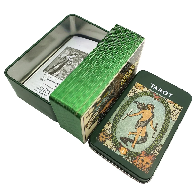

Metal Box Green Gilded Rider Tarot Cards Deck With Paper Guidebook English Edition Of The Famous Board Games For Party