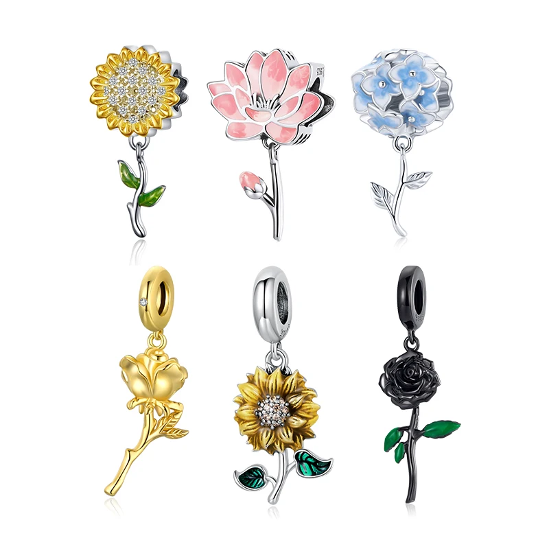 WOSTU 925 Sterling Silver Lotus Roseflower girasole Charms perline misura originale braccialetto collana donna regalo di san valentino gioielli