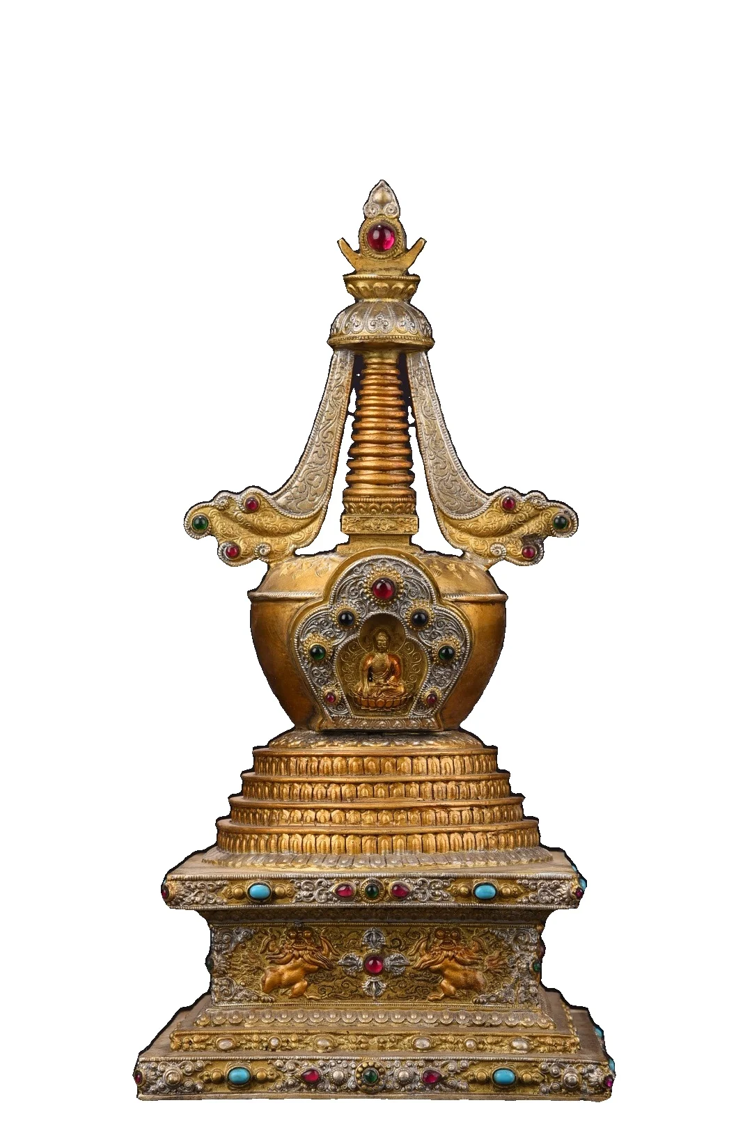 

LAOJUNLU окрашенный драгоценный камень из чистой меди Stupa 33 см высокий Китайский традиционный стиль антиквариат Изобразительное искусство под...