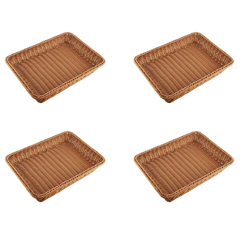 

4X Wicker Storage Basket, Bread Basket Bread Shop Supermarket Display Basket Woven Tabletop Food Fruit Brown