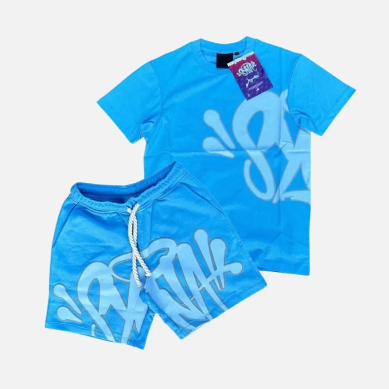 

Synaword 100% Cotton T-shirt for Men Summer Short Sleeve T-shirt Hip Hop Print Short Sleeve Set 2023 new syna tracksuit male