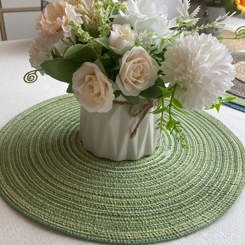 

1PC Round Woven Ramie Cup Mat Nordic Style Cotton Yarn Dinner Placemat Heat Insulation Plate Mat Anti-scald Non-Slip Coaster Mat