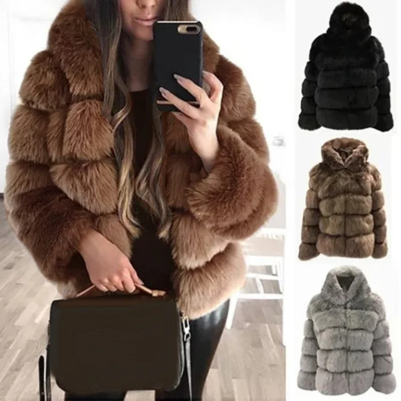 Fashion Fluffy Faux Fur Coat Women Winter Jacket Thick Warm Overcoat Faux Fox Fur Coats Female Fur Jacket Casual Party Overcoat
