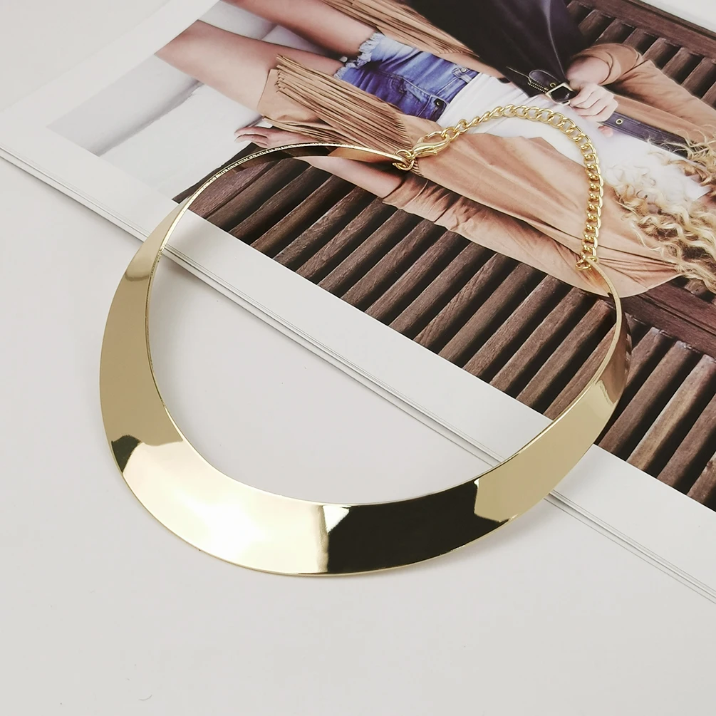 Новинка простой Блестящий металлический чокер ошейник ожерелья для женщин