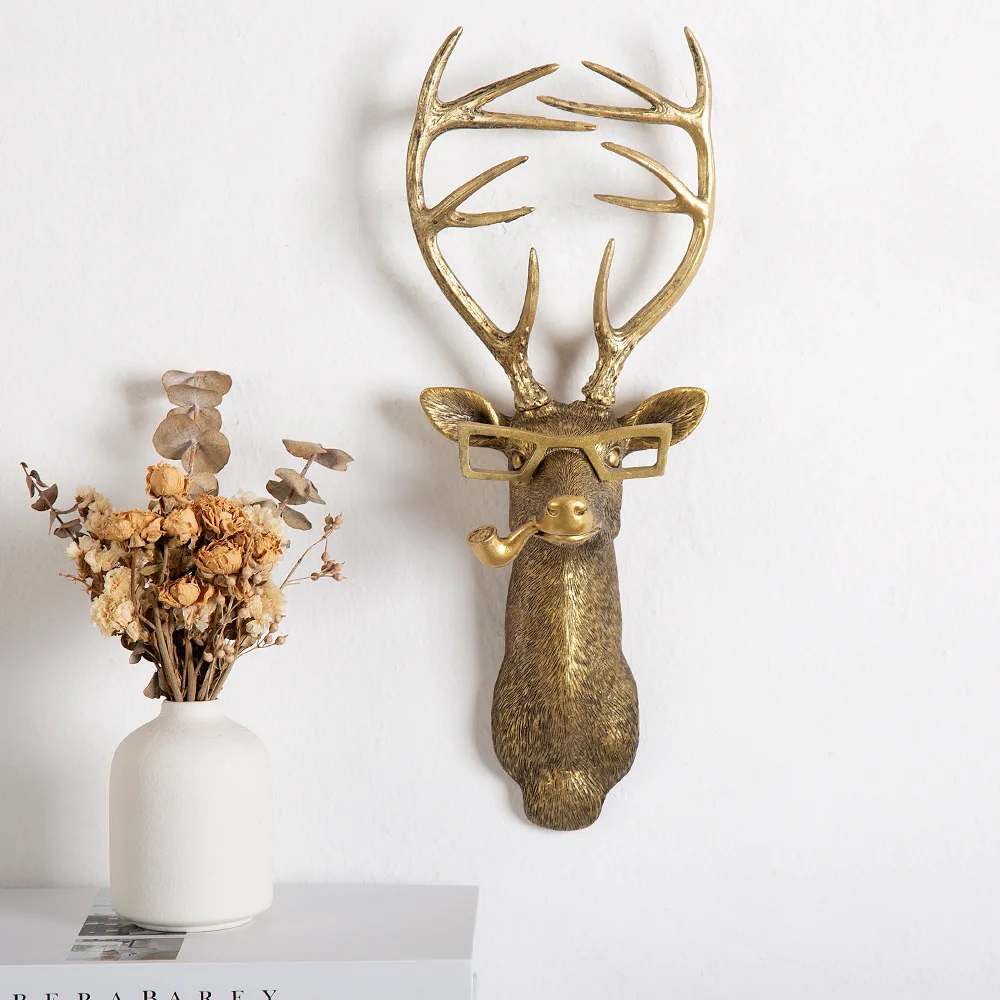 

Антикварная искусственная подвеска в виде животного, золотая голова оленя, настенный фон для хранения, аксессуары для стен, декоративные фи...