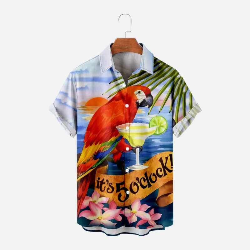 

Гавайская рубашка для мужчин, Повседневная Блузка с принтом животных, с коротким рукавом, Пляжная блузка, винтажные топы, Алоха
