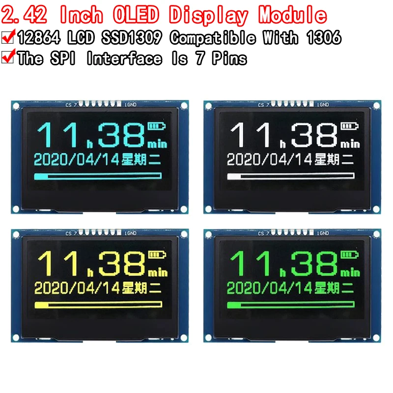 2 42-дюймовый 4-дюймовый модуль OLED-дисплея 128x64 ЖК-модуль HD-экрана SSD1309 7-контактный