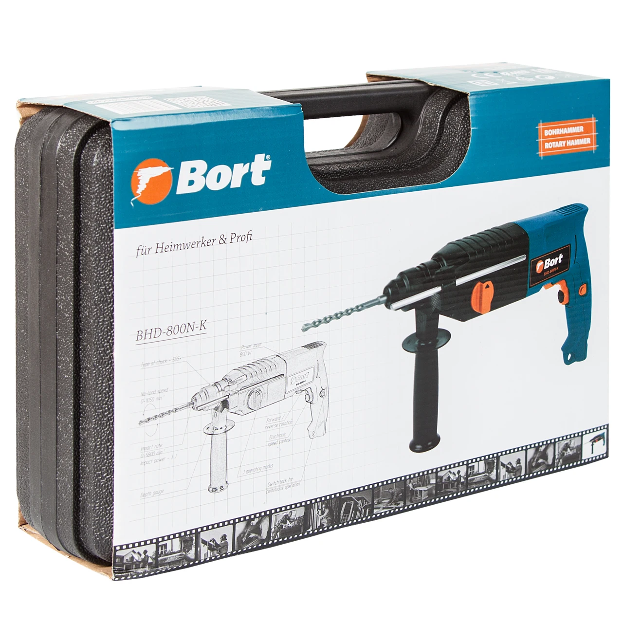 Перфоратор электрический Bort BHD-800N-K (Мощность 800 Вт тип патрона - SDS+ 1050 об/мин