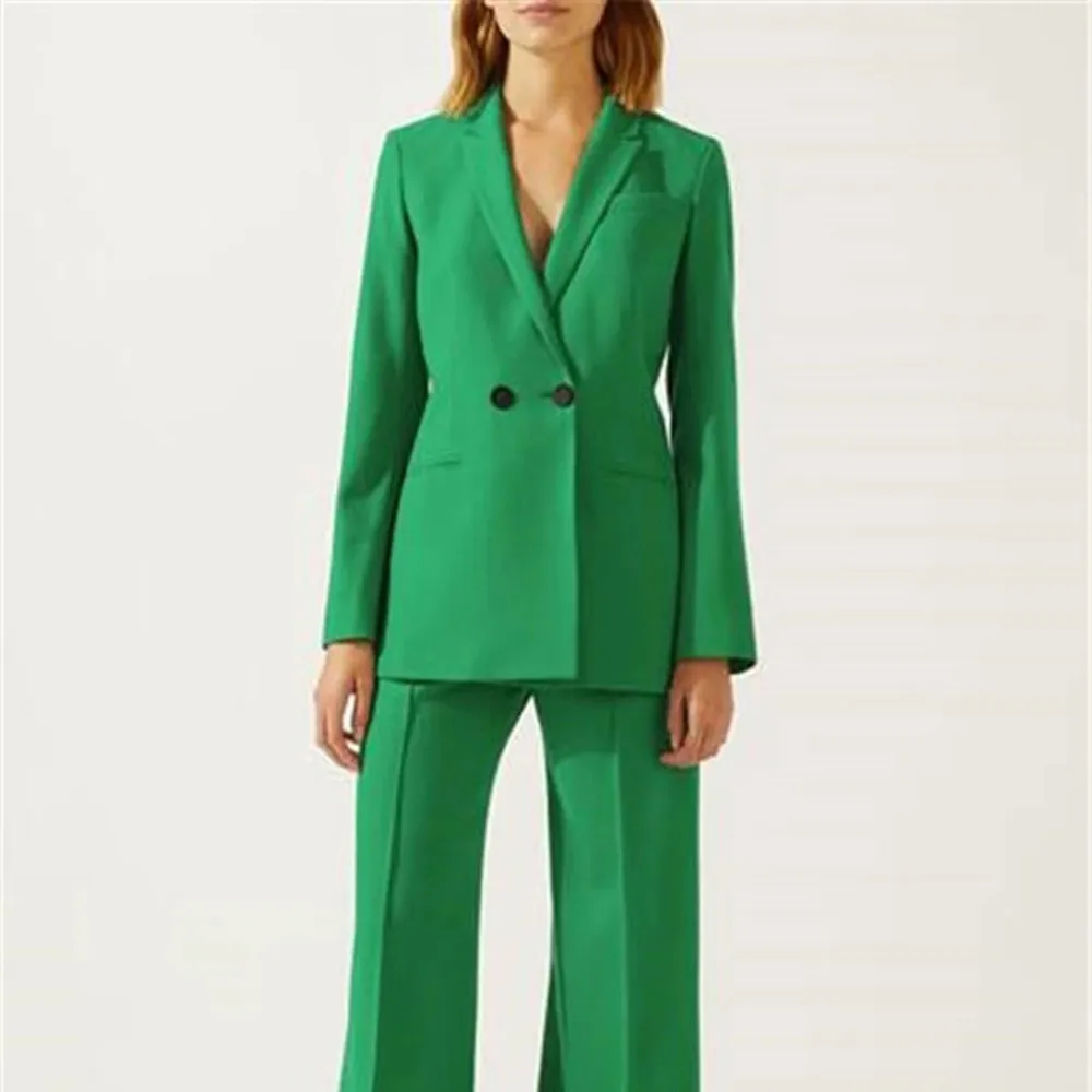 Green Double Breasted Women Pantsuit Jacket Women Fashion Long Sleeve Suit Women Tailored Collar Jacket Suits Female Ladies