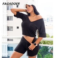 fagadoer solid casual two piece set women loose v neck short sleeve tops sporty biker shorts sets summer outifts sweatsuits