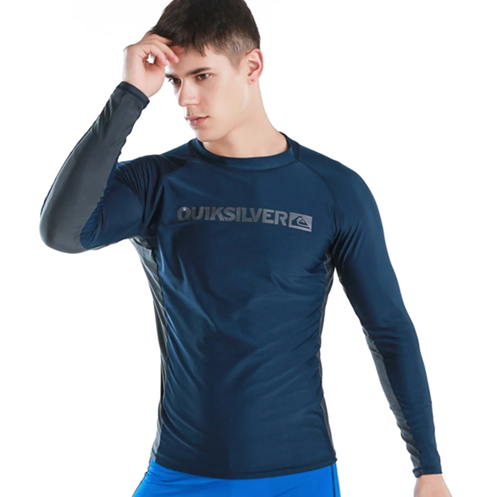 Мужской купальник плавательная футболка пляжный с защитой от УФ-лучей длинными