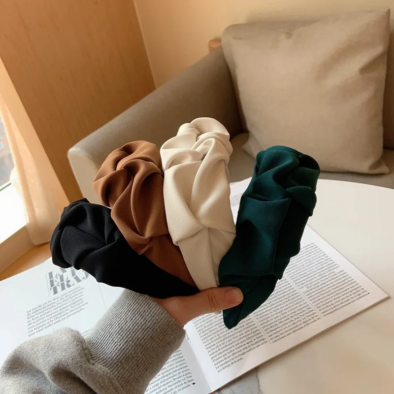 

Hair Hoop New Fashion Women Headband Solid Color Wide Side Hairband Knot Casual Turban Adult Headwear Hair Accessories