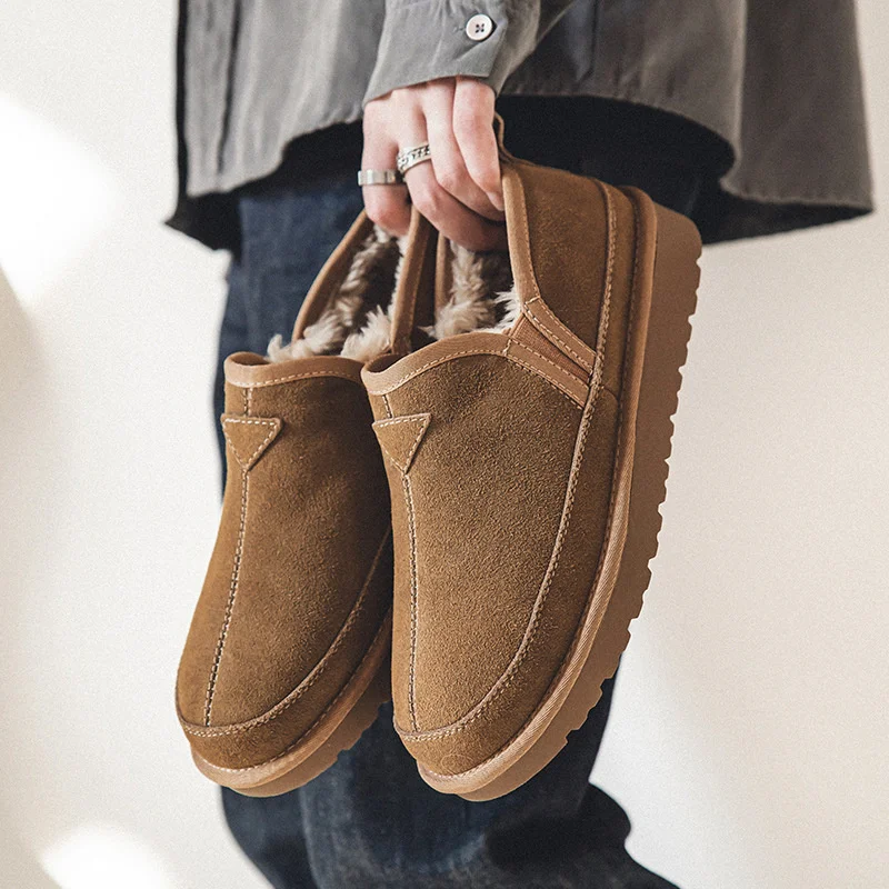 

Мужские теплые ботинки на толстой подошве, утепленные короткие ботинки из натурального плюша, Уличная обувь с хлопковой подкладкой, роскош...