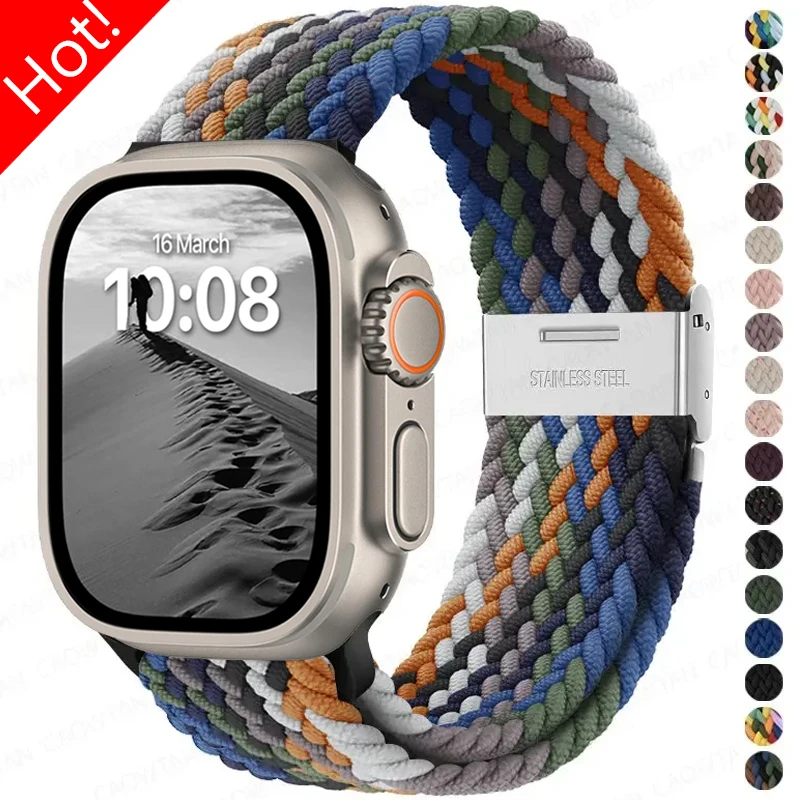 Ремешок нейлоновый для Apple Watch Ultra 2 Band плетеный соло-браслет IWatch Series 9 8 7 6 SE 5 4 49 мм 45