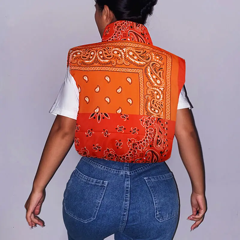 Jackets for Women 2022 Jacket Women's Women's Padded Padded Padded Paisley Print Padded Cotton Jacket with Contrasting Colour