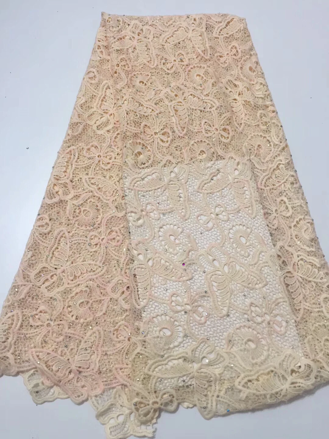 

New Designs African French Lace Fabric High Quality Nigeria african French Net Lace With Beaded For Women CD8