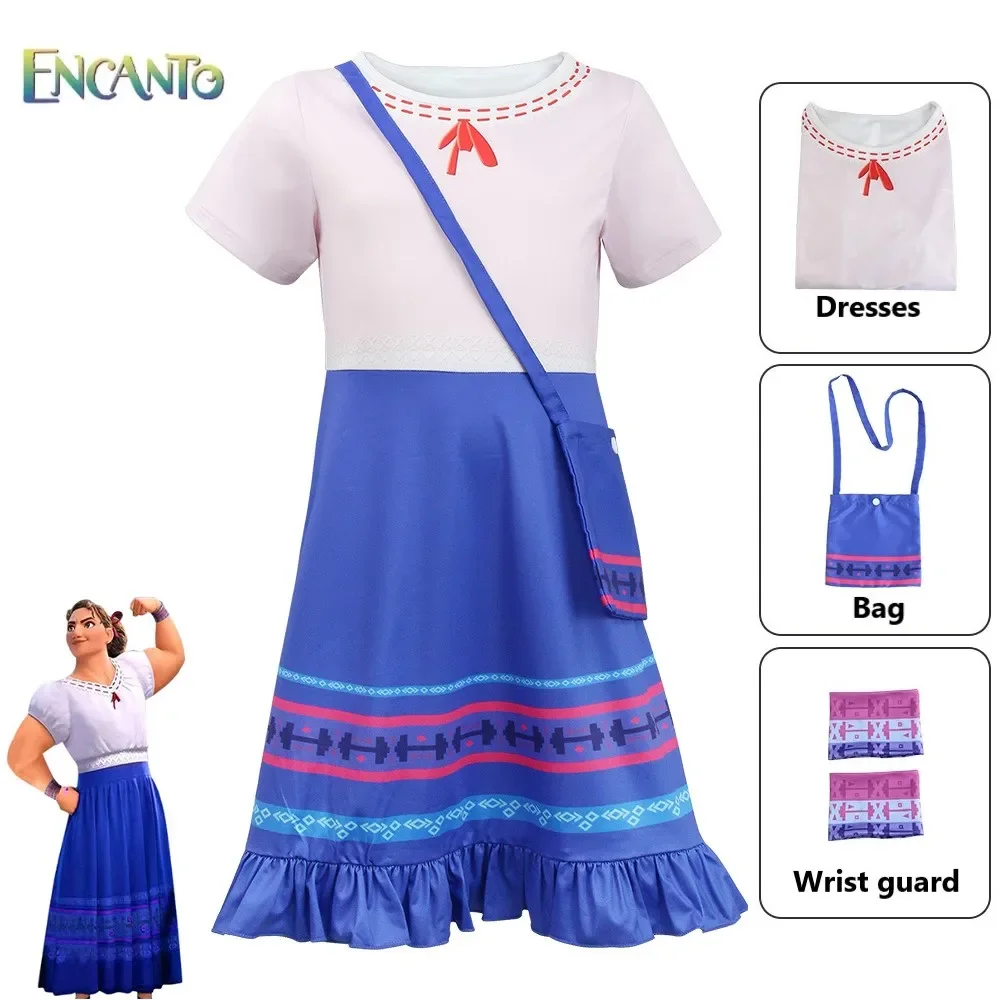 Luisa Madri Косплей Encanto Костюм + Сумка Костюмы Детское Платье Принцессы Mirabel