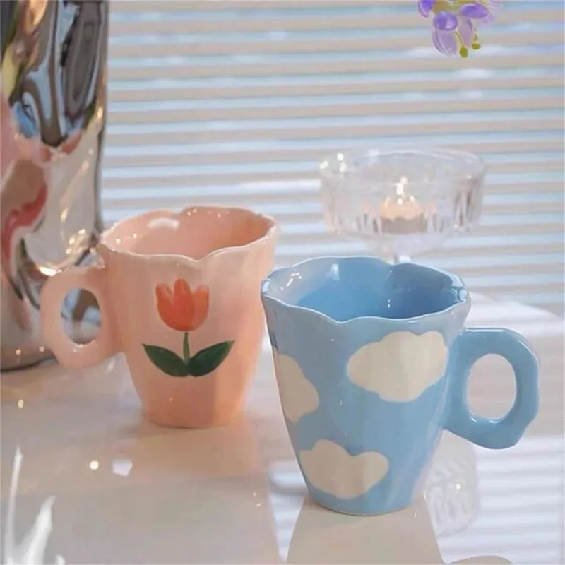 

Hand-Painted Flower Tea Cup Ceramic Mug Home Office Drinkware Cup Tea Coffee Milk Juice Water bottle Creative Gift for Her