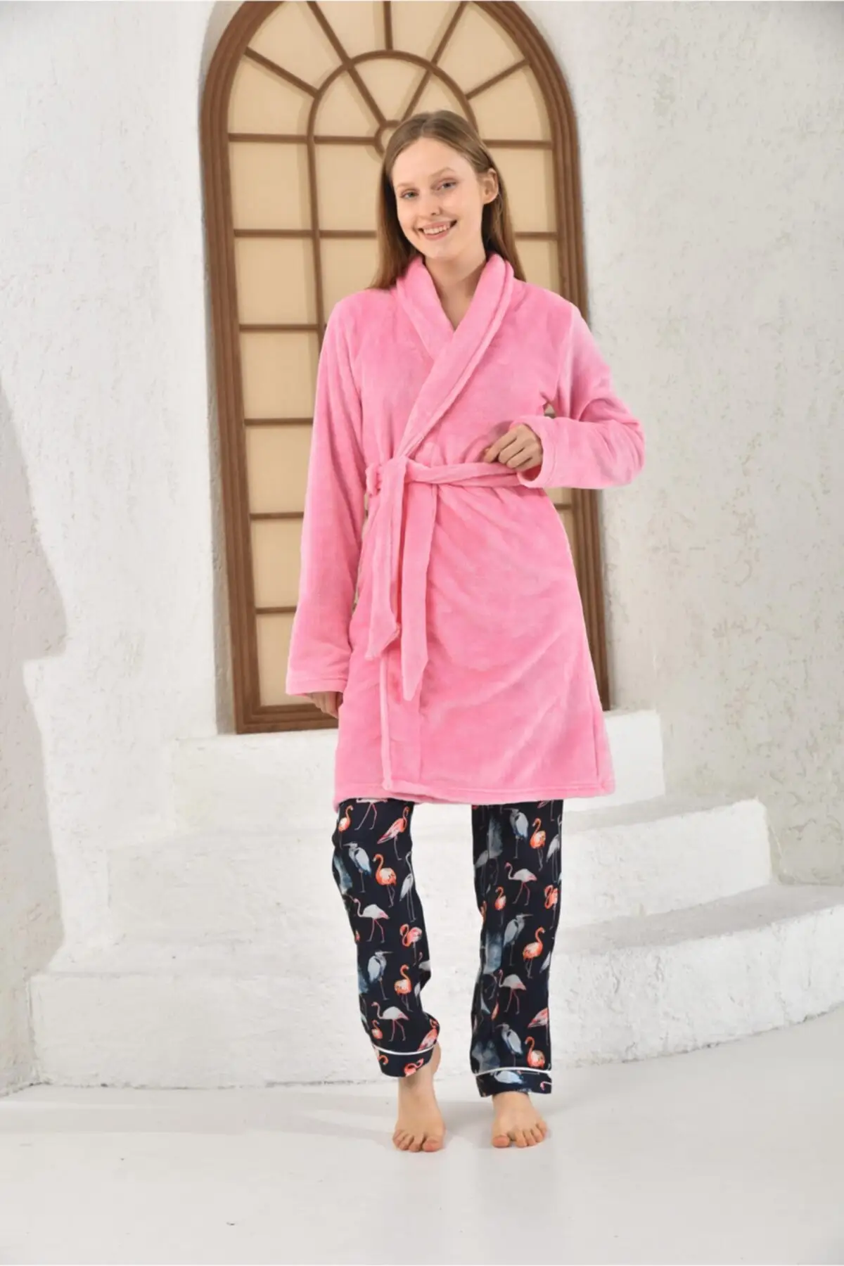 

Dressing Gown Pink Welsoft Plush Fashion Robe Female Bathrobe Sexy Peignoir Kimono Bride Dressing Gown Gown Gown Gown
