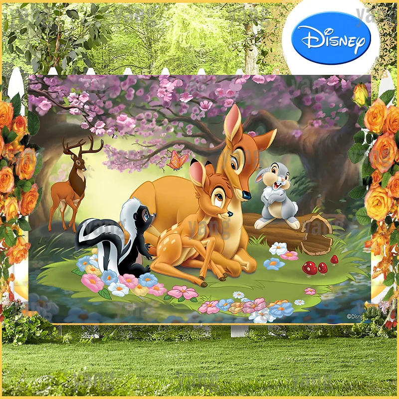 Custom Cute Disney Colorful Backdrop Newborn Baby Birthday Party Painting Artoon Fawn Bambi Picture Forest Background Decor