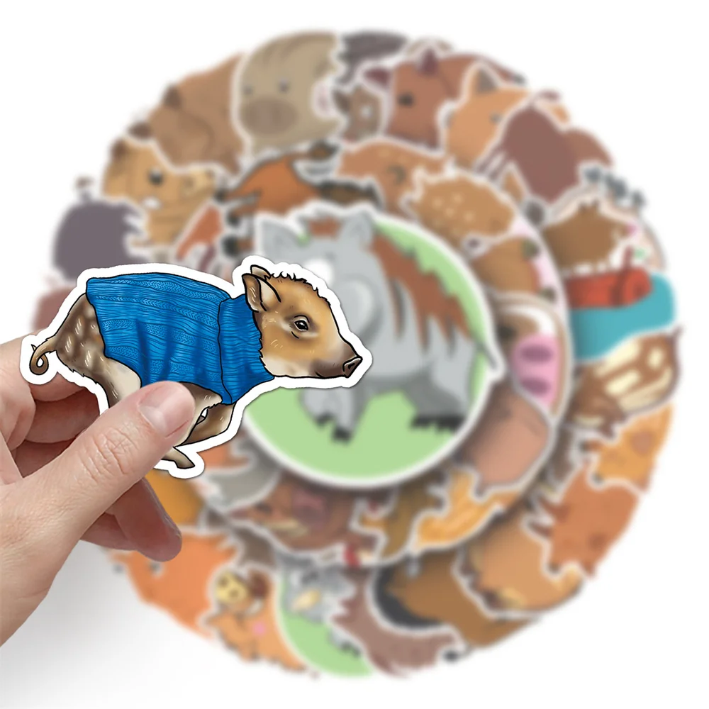 

50pcs Cartoon Cute Wild Boar Stickers For Book Stationery Scrapbook Laptop Vintage DIY Animals Sticker Scrapbooking Supplies