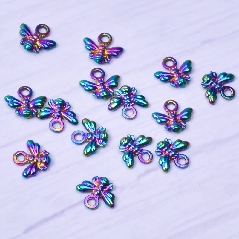 10pcs/Lot Unique Rainbow Color Moth Bee Charm Alloy Insect Pendant For Necklace Earrings Bracelet Jewelry Making Diy Accessories