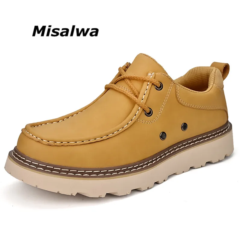 

Misalwa Plus Size Mid Heel Leather British Mens Casual Shoes Platform Work Men Boots Yellow 2023 Autumn Men Shoes Outdoor